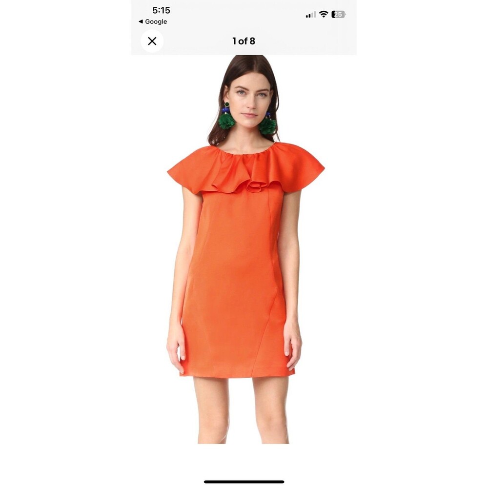 ZAC ZAC POSEN DOTTIE RUFFLE NECK SYNTHETIC SHIFT MINI DRESS IN RED SIZE 4